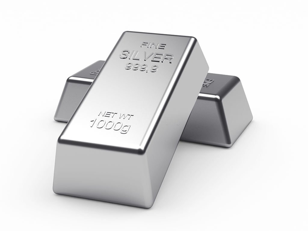 Banking concept. Two silver bars on a white background.